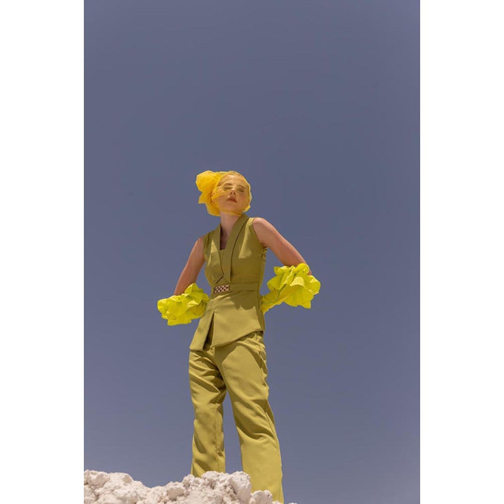 Label Iris Bahaar In Green Chain Top with Pant
