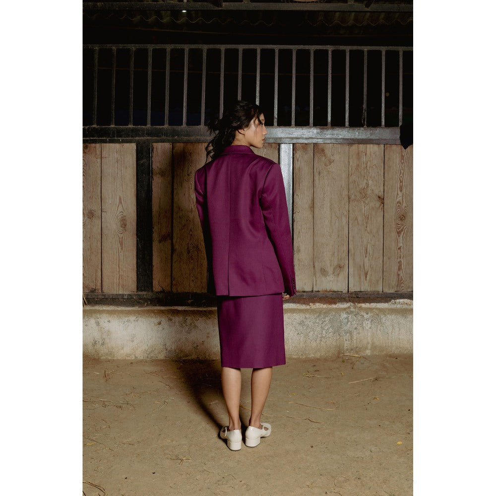 LABEL RAASA Burgundy Ren Blazer with Skirt (Set of 2)
