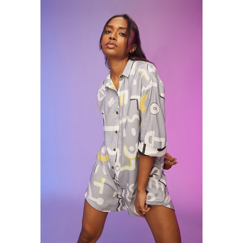 Label SOUS Grey Printed Playsuit