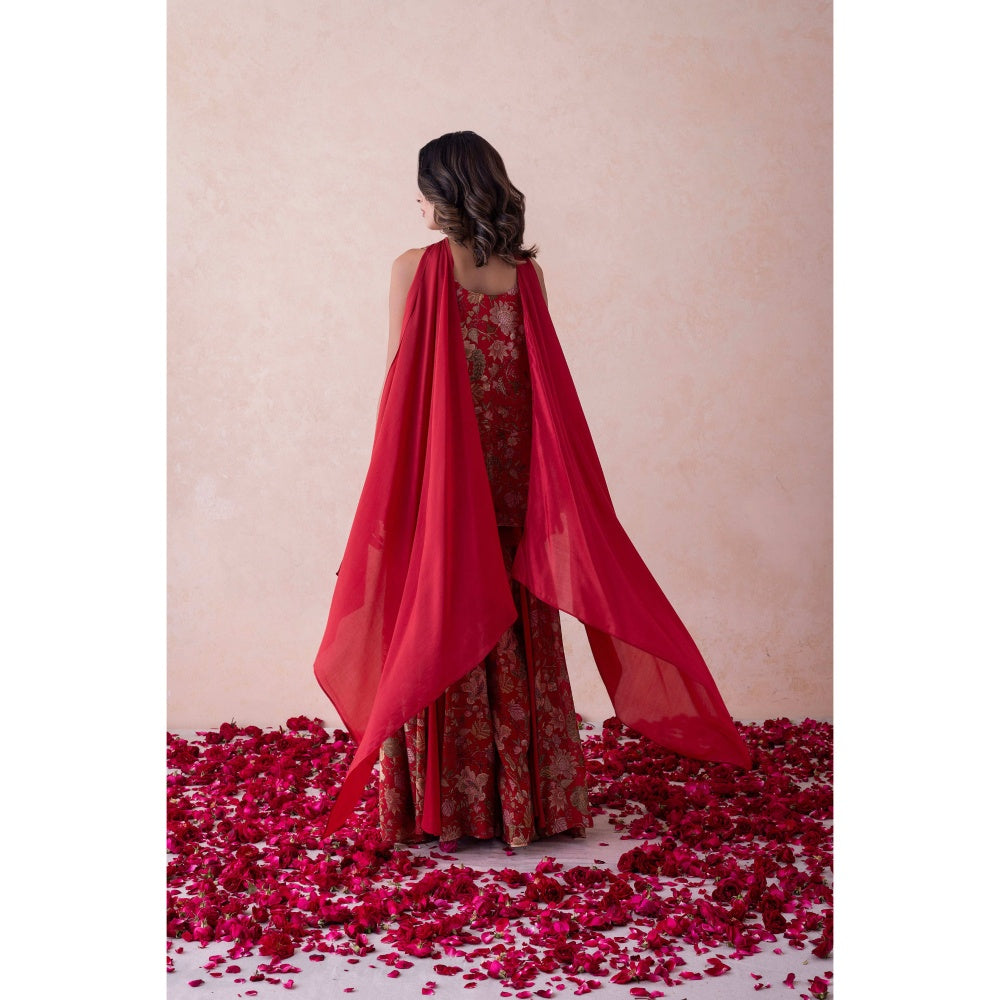 LABEL NAARITI Amina Red Printed Reular Fit Sharara Sets