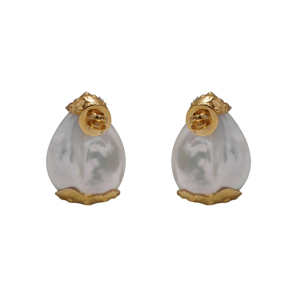 La marque-M White Diamond Engraved Pearl Earrings