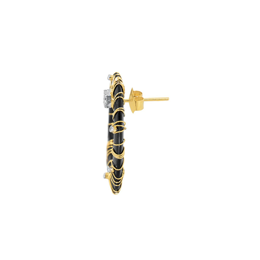 La marque-M Black Onyx Gold Wired Diamond Earrings