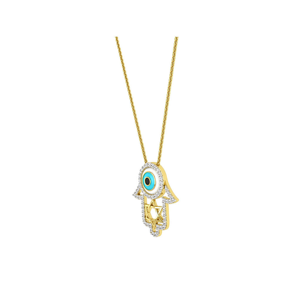La marque-M Blue Hamsa and Evil Eye Necklace