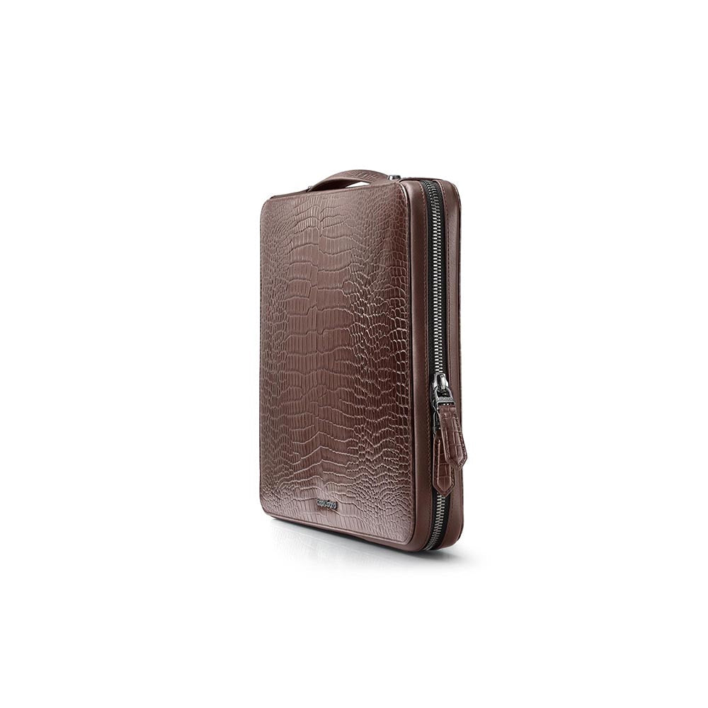 Lapis Bard Dark Brown Mandeville 13-Inch Croc-Textured Laptop Bag