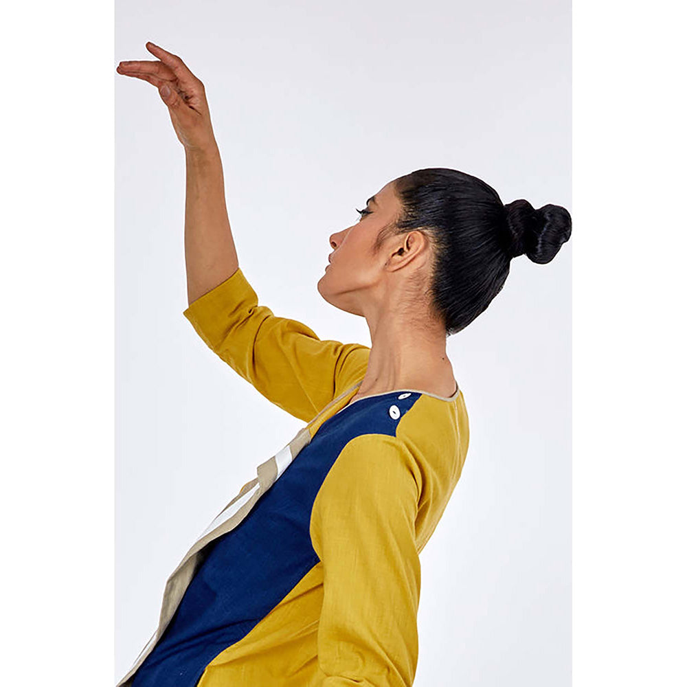 MADDER MUCH Mustard Cotton Round Neck Stripes Top With Pant
