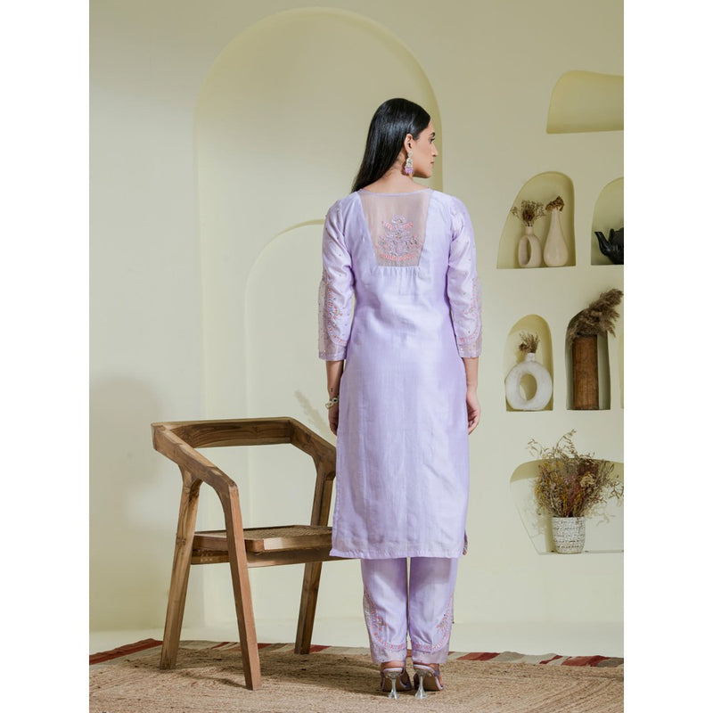 Maive Purple Hand Embroidered Kurta with Pant (Set of 2)