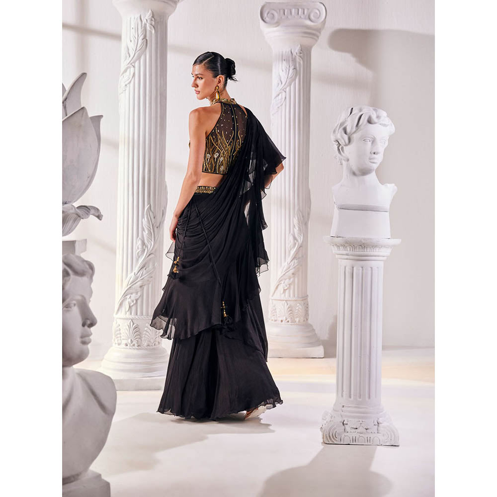 MANDIRA WIRK Black Saree Stitched Blouse and Belt