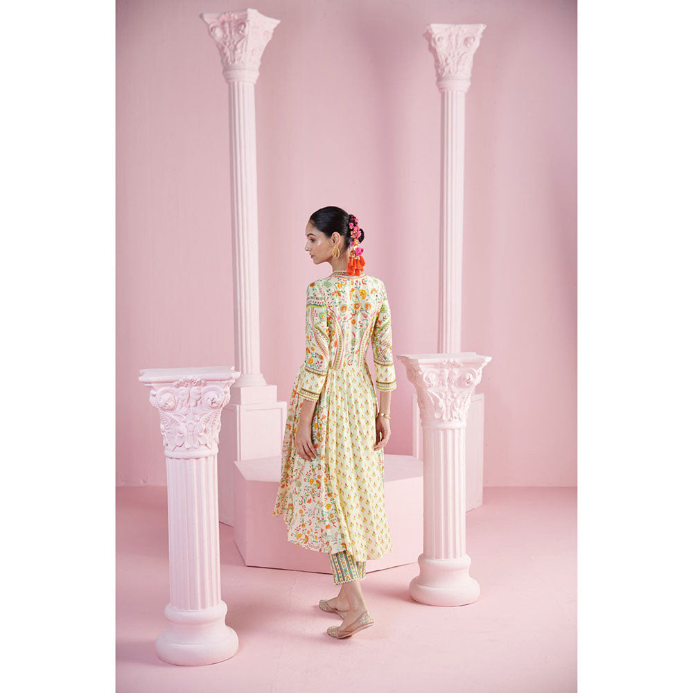MANDIRA WIRK Women'S Safiya Floral Anarkali with Pant and Dupatta (Set of 3)