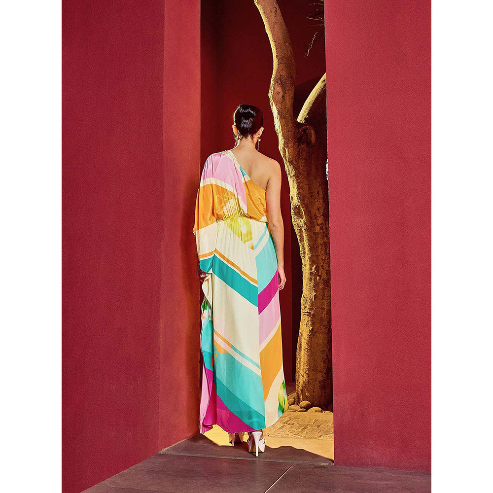 MANDIRA WIRK Multi-Color One-Shoulder Kaftan Dress