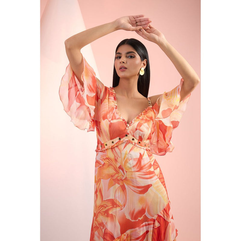 MANDIRA WIRK Orange Printed Maxi Dress