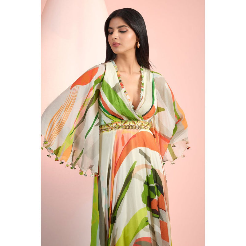 MANDIRA WIRK Green Printed Maxi Dress