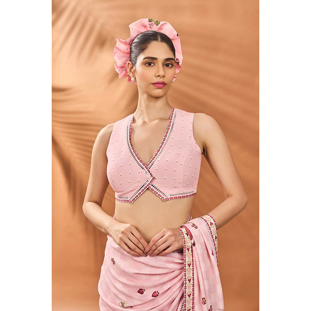 Masaba Pink Checkers Spade Bloom Saree with Unstitched Blouse