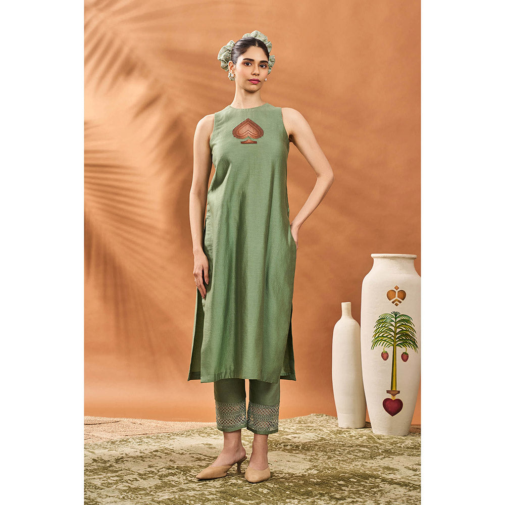 Masaba Sage Green Kurta with Pant, Jacket and Dupatta (Set of 4)