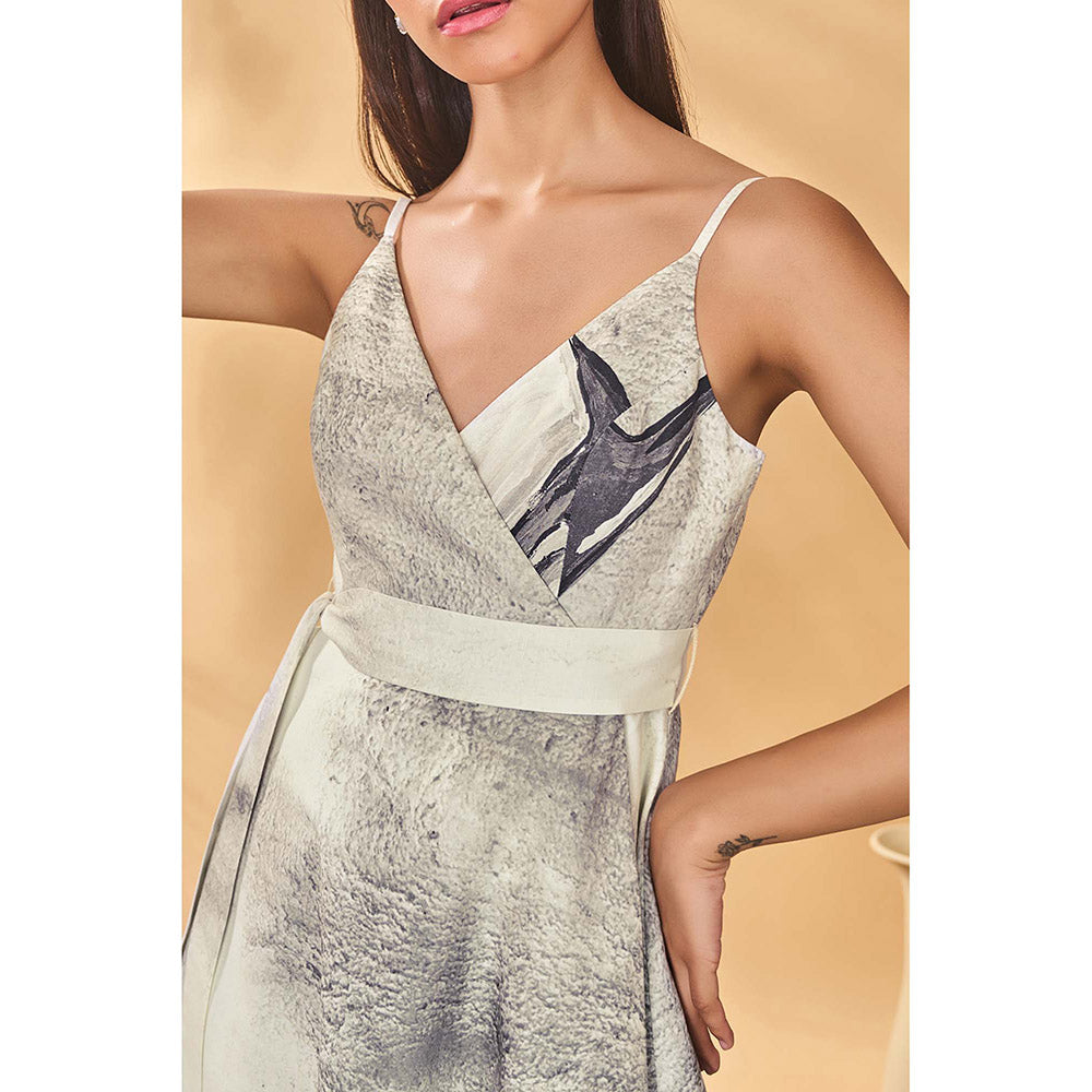 Masaba Grey Moondust Mirage Wrap Dress with Belt (Set of 2)
