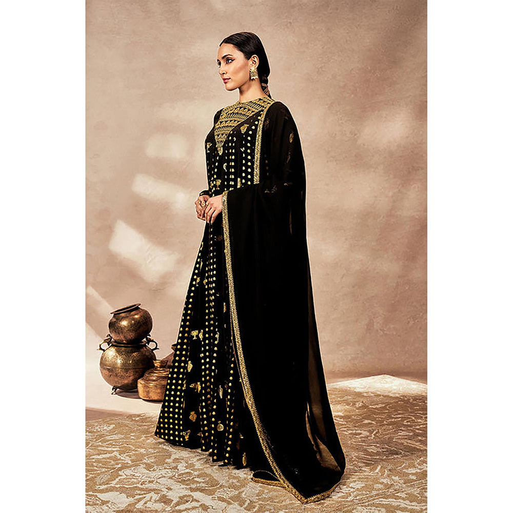 Masaba Black Gold Potters Touch Anarkali with Dupatta