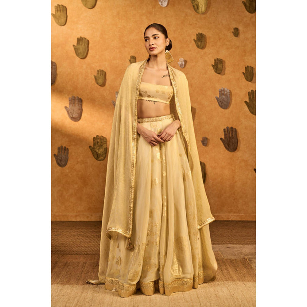 Masaba Gold Ivory Sakura Tissue Lehenga Set