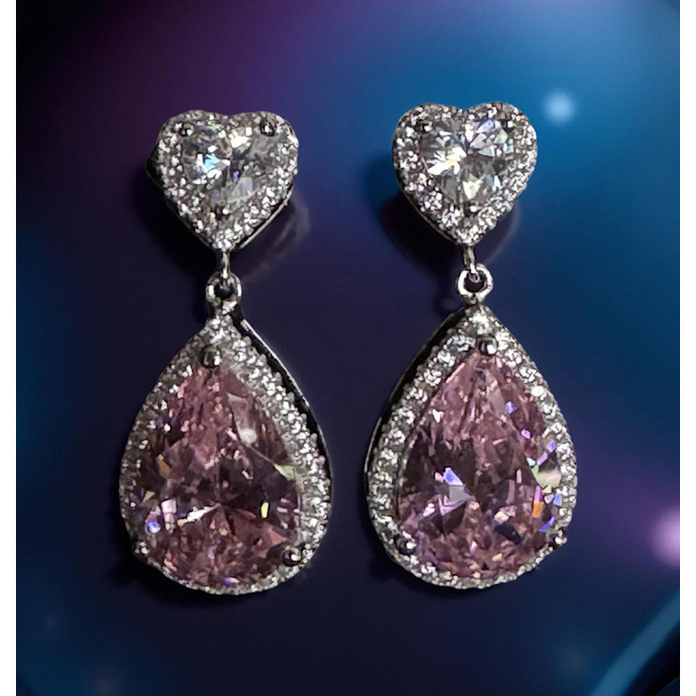 Mon Tresor Heart Solitaire With Pink Pear Drop Earrings