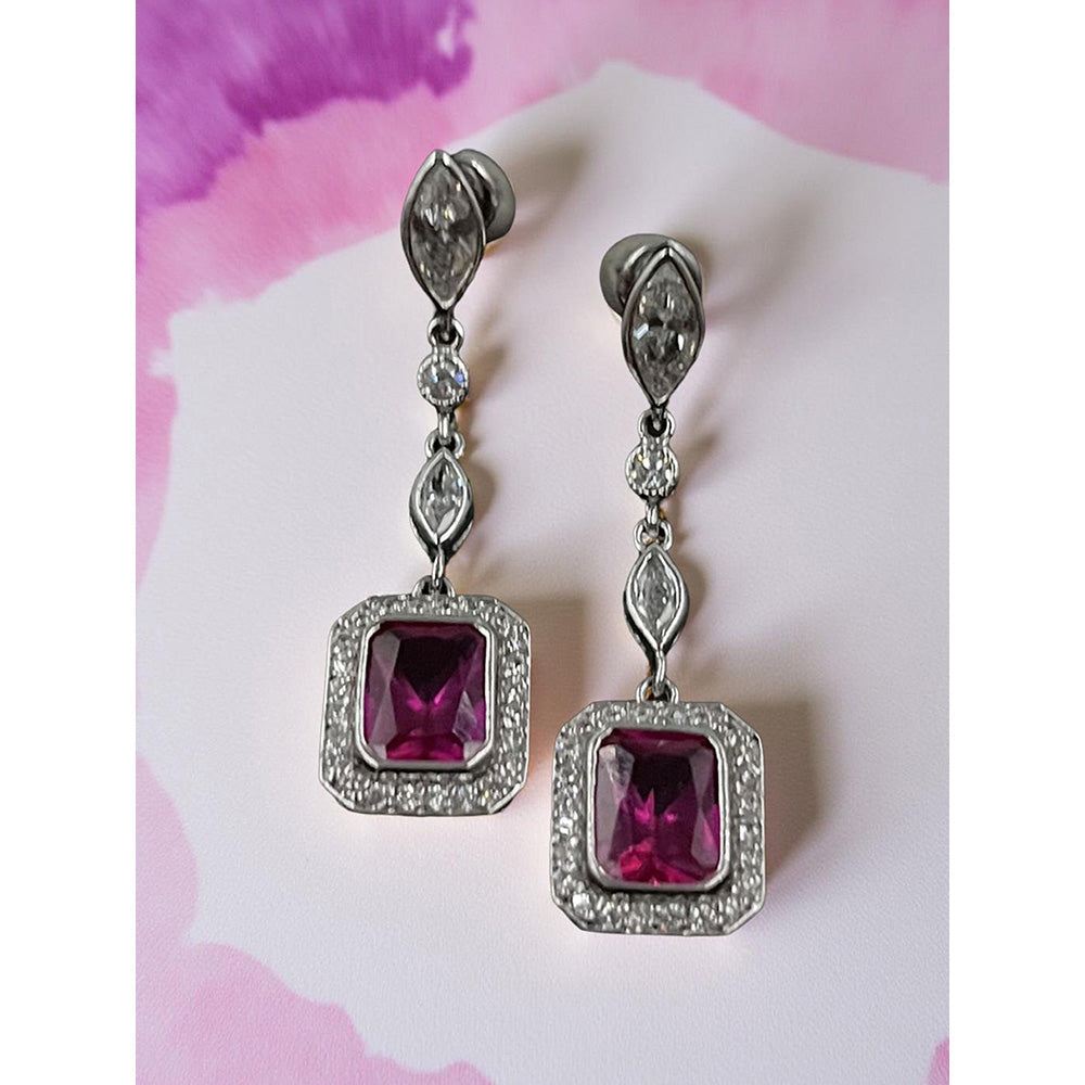 Mon Tresor 2 Marquee Solitaire With Red Drop Earrings Long - Pink