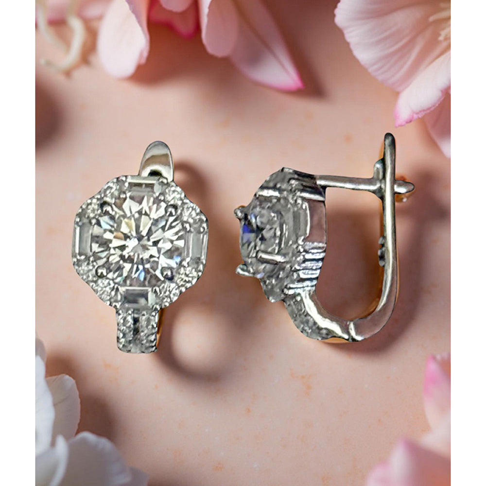 Mon Tresor 1.5 Carat Solitaire With Baguette Halo Bali Earrings - White