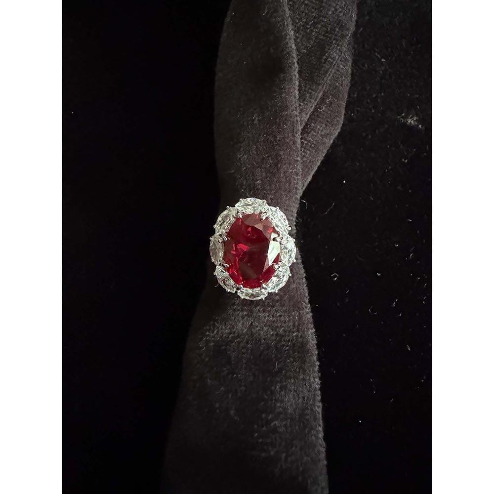 Mon Tresor Red Oval With Marquis Halo Cocktail Ring
