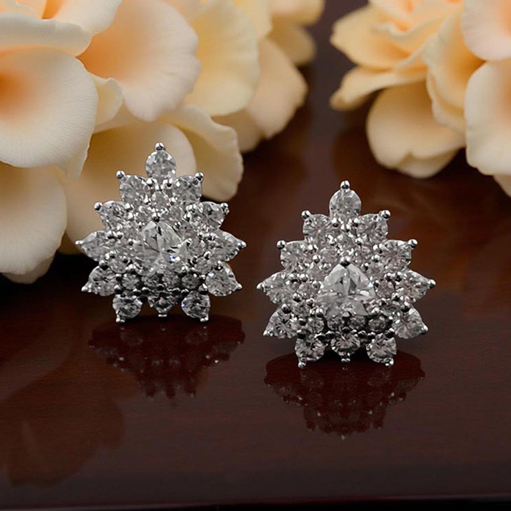 Mon Tresor White Pear With Double Halo Stud Earrings