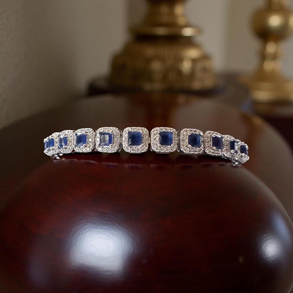 Mon Tresor Princess Cut Blue With Halo Bracelet