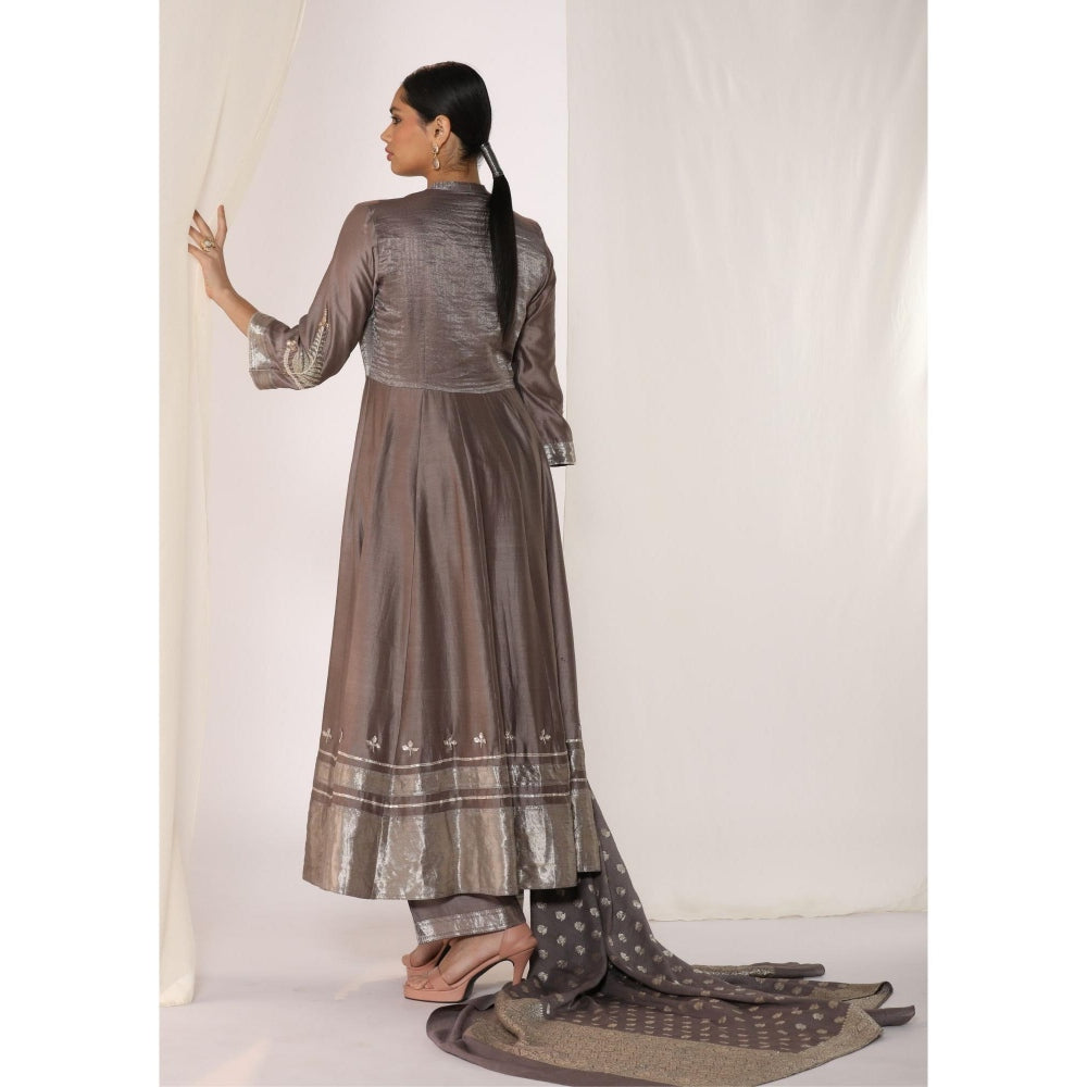 Myoho Hand Work Embroidery Silk Woven Border Anarkali with Pant & Dupatta (Set of 3)
