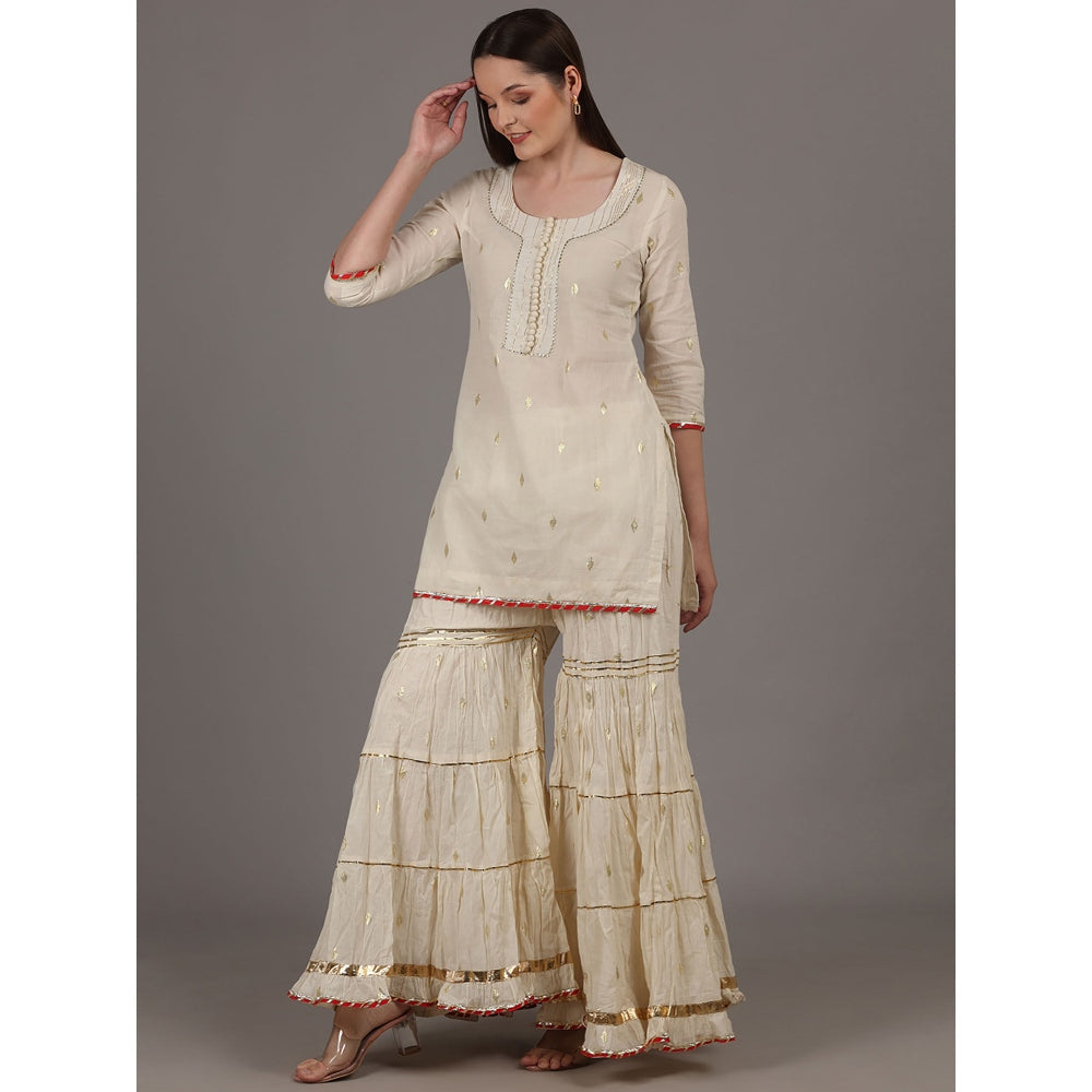 NAMAH BY PARUL MONGIA Cream Kurti with Sharara and Dupatta (Set of 3)