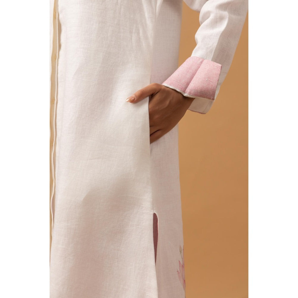 Naseebo White Lotus Dream Linen Premium Kurta with Pant