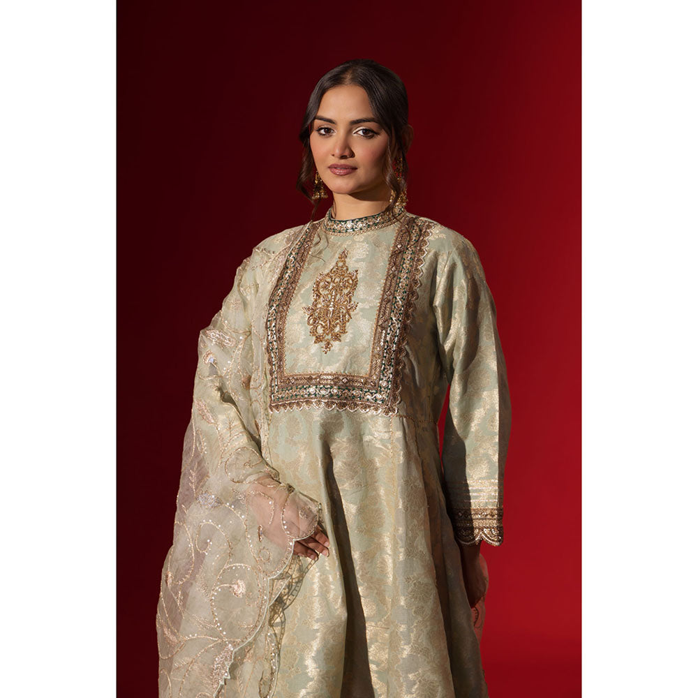 Naseebo Moonlit Green Embroidered Kurta with Pant & Dupatta