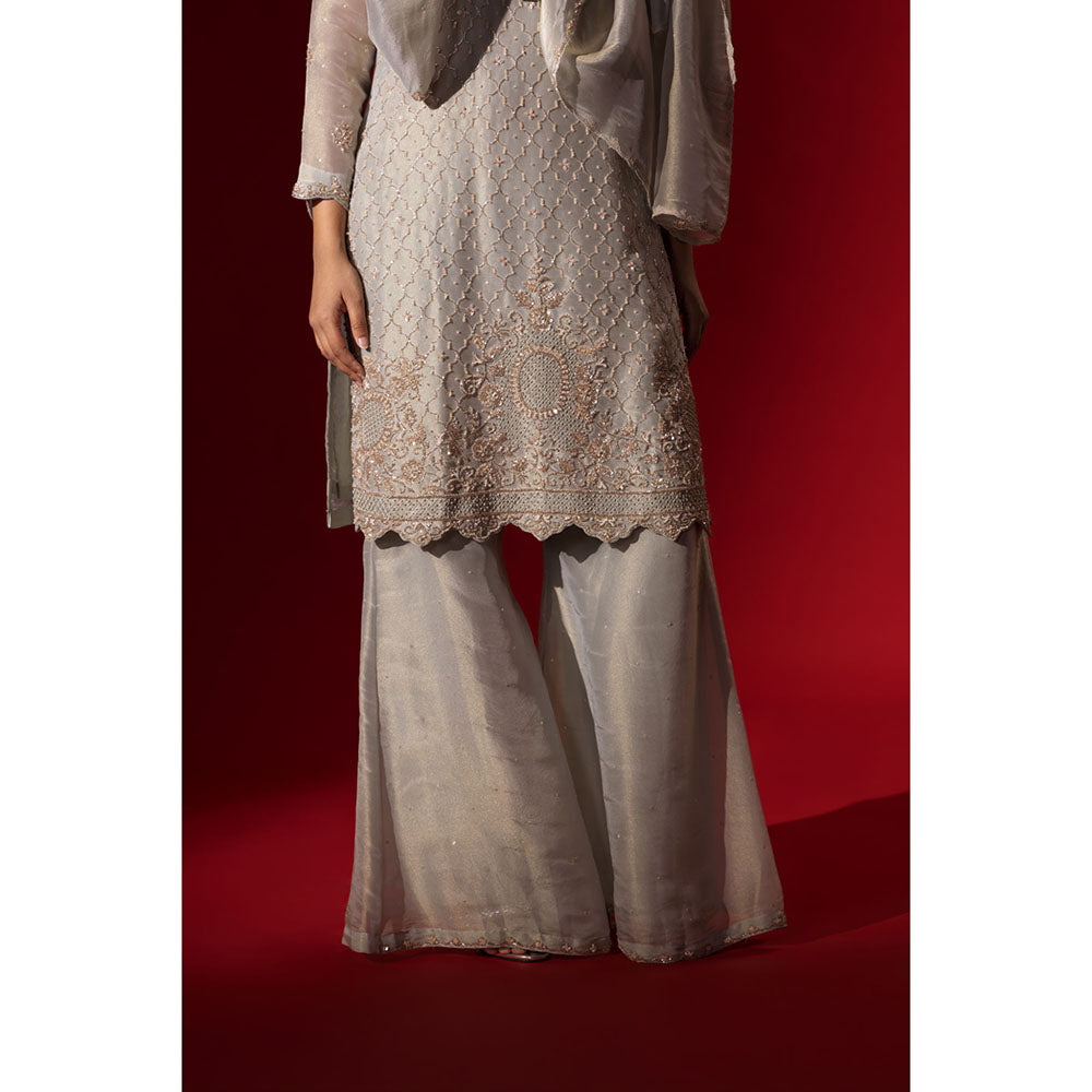 Naseebo Silver Haze Grey Embroidered Kurta with Palazzo & Dupatta