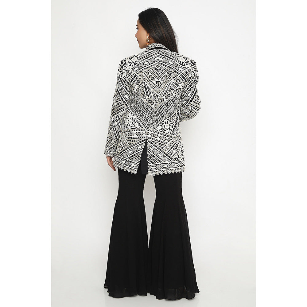 Neha Mehra Black Embroidered Blazer with Bustier and Sharara (Set of 3)