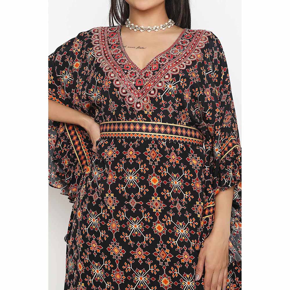 Neha Mehra Killa Ruffle Printed Kaftan with Dhoti and Belt (Set of 3)