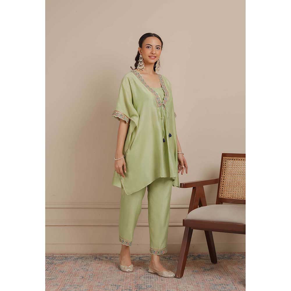 NEMAANI Green Short Kaftan with Pant and Blouse (Set of 3)