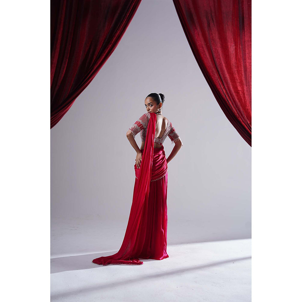 Nidhi Gupta Designs Pink Tara Pre-Draped Saree with Stitched Blouse