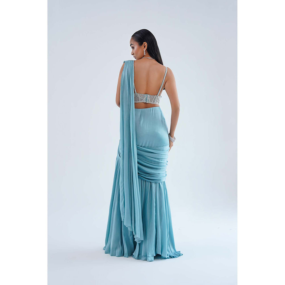 Nidhi Gupta Designs Blue Kia Pre-Draped Saree with Stitched Blouse