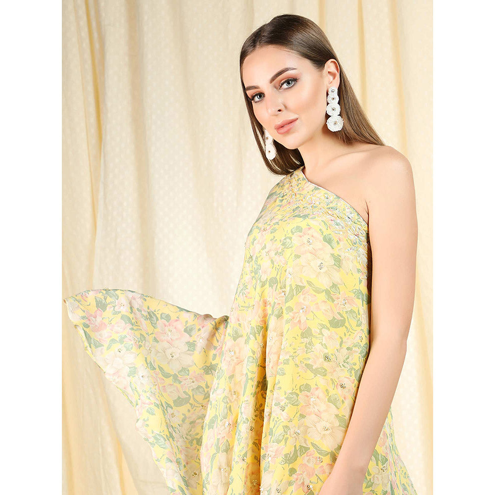 Nikasha Yellow Floral Printed One Shoulder Maxi Dress