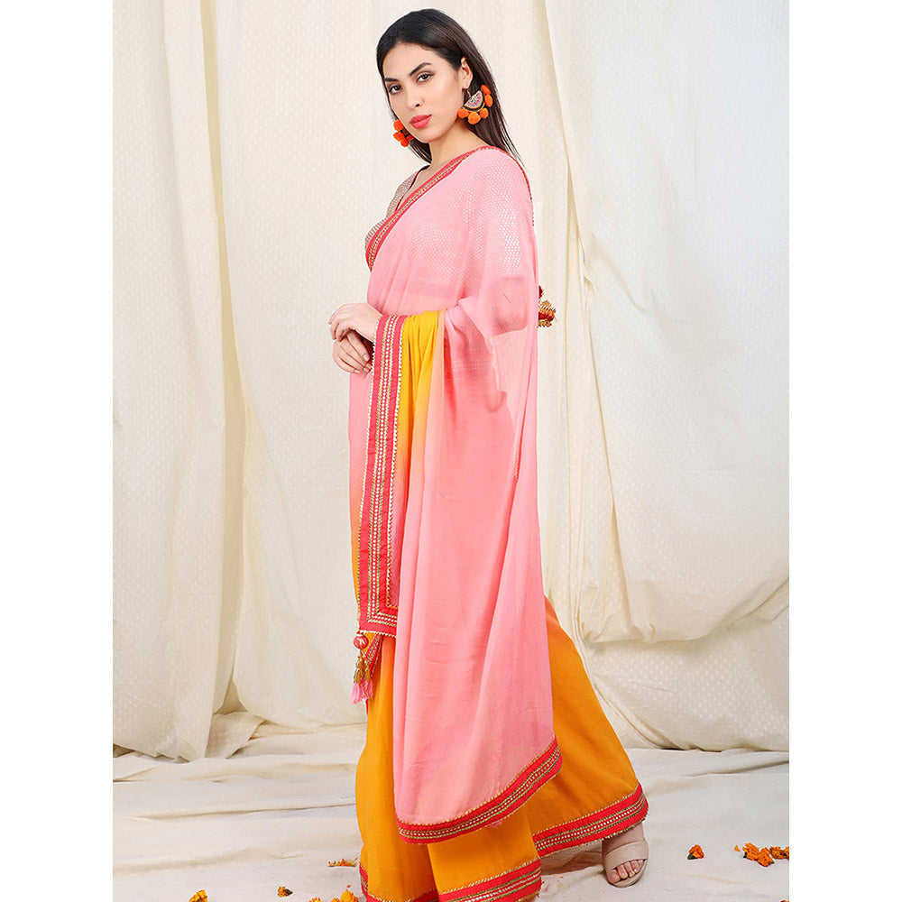 Nikasha Pink Mirror Work Embellished Saree With Stitched Blouse