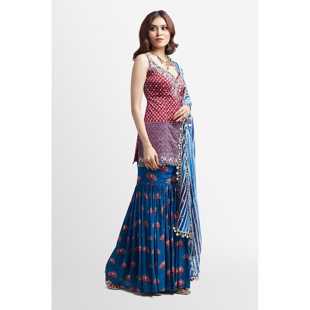 Nikkie J Inara Printed Embellished Kurta with Sharara and Dupatta (Set of 3)