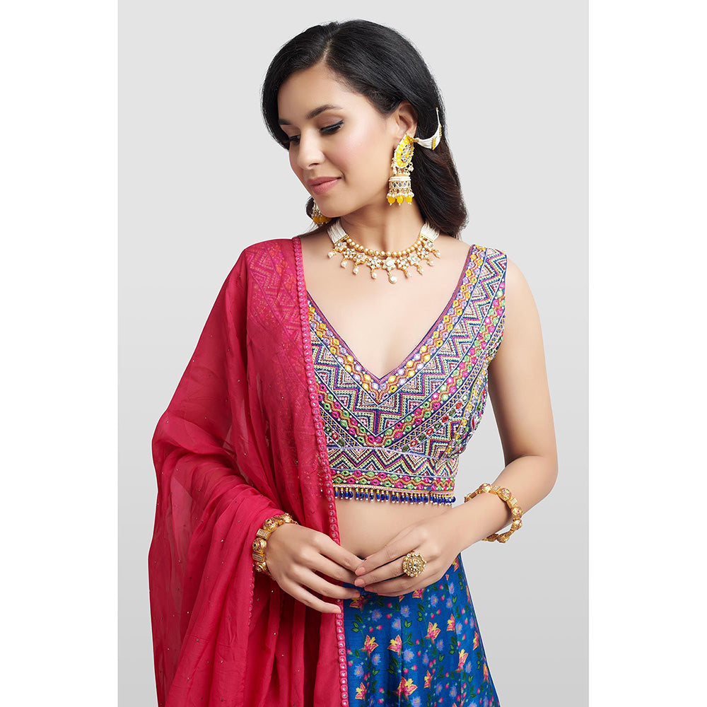 Nikkie J Hrida Floral Embellished Blouse with Lehenga and Dupatta (Set of 3)