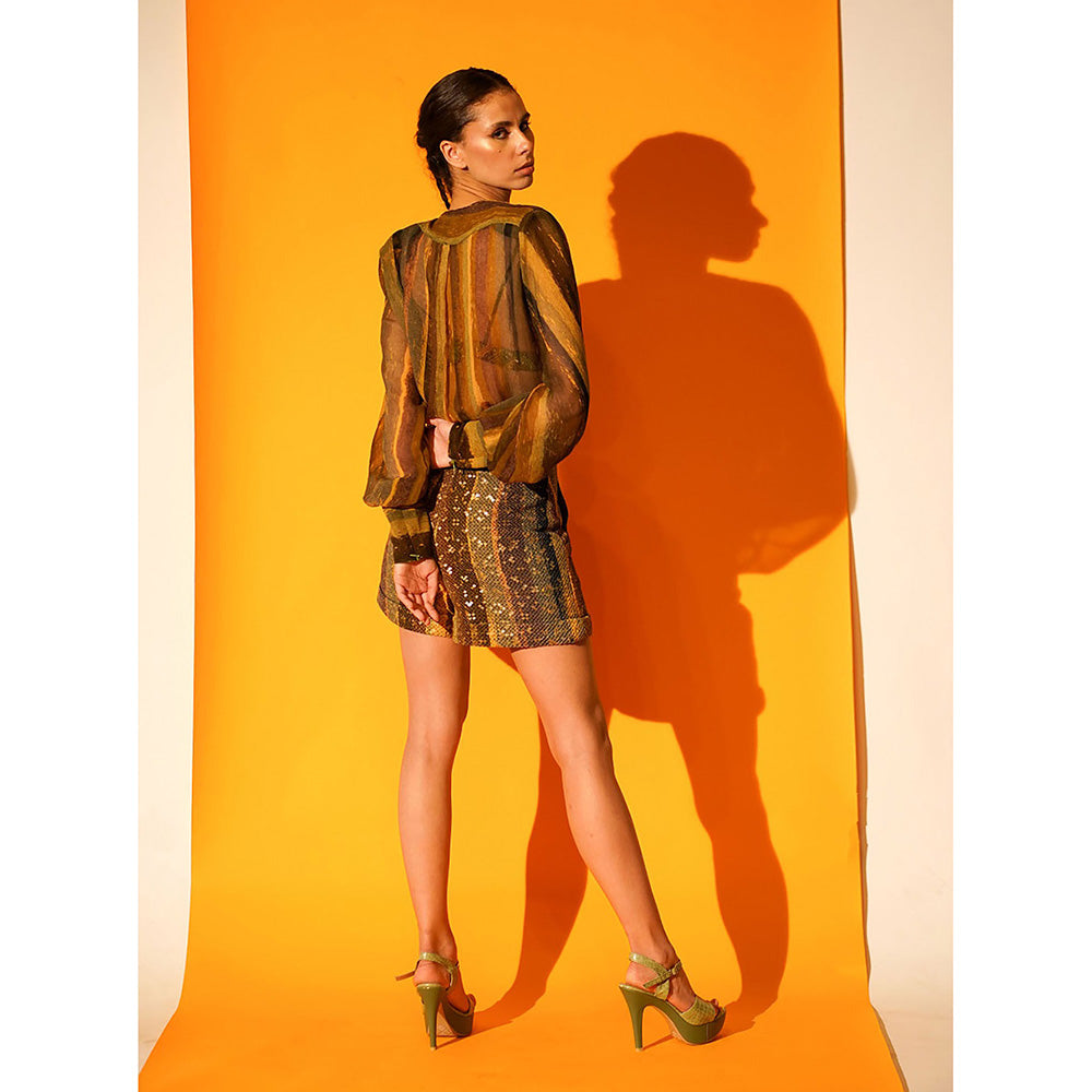 Nikita Mhaisalkar Green Stripe Print Shirt