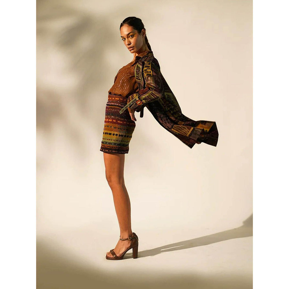 Nikita Mhaisalkar Stripe Multicolour Print Short Skirt
