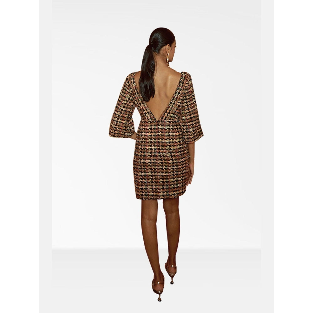 Nirmooha Brown Tweed Mini Bodycon Dress