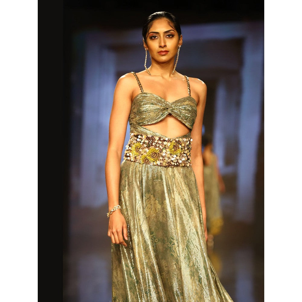 Nirmooha Green Printed Embellished Maxi Dress