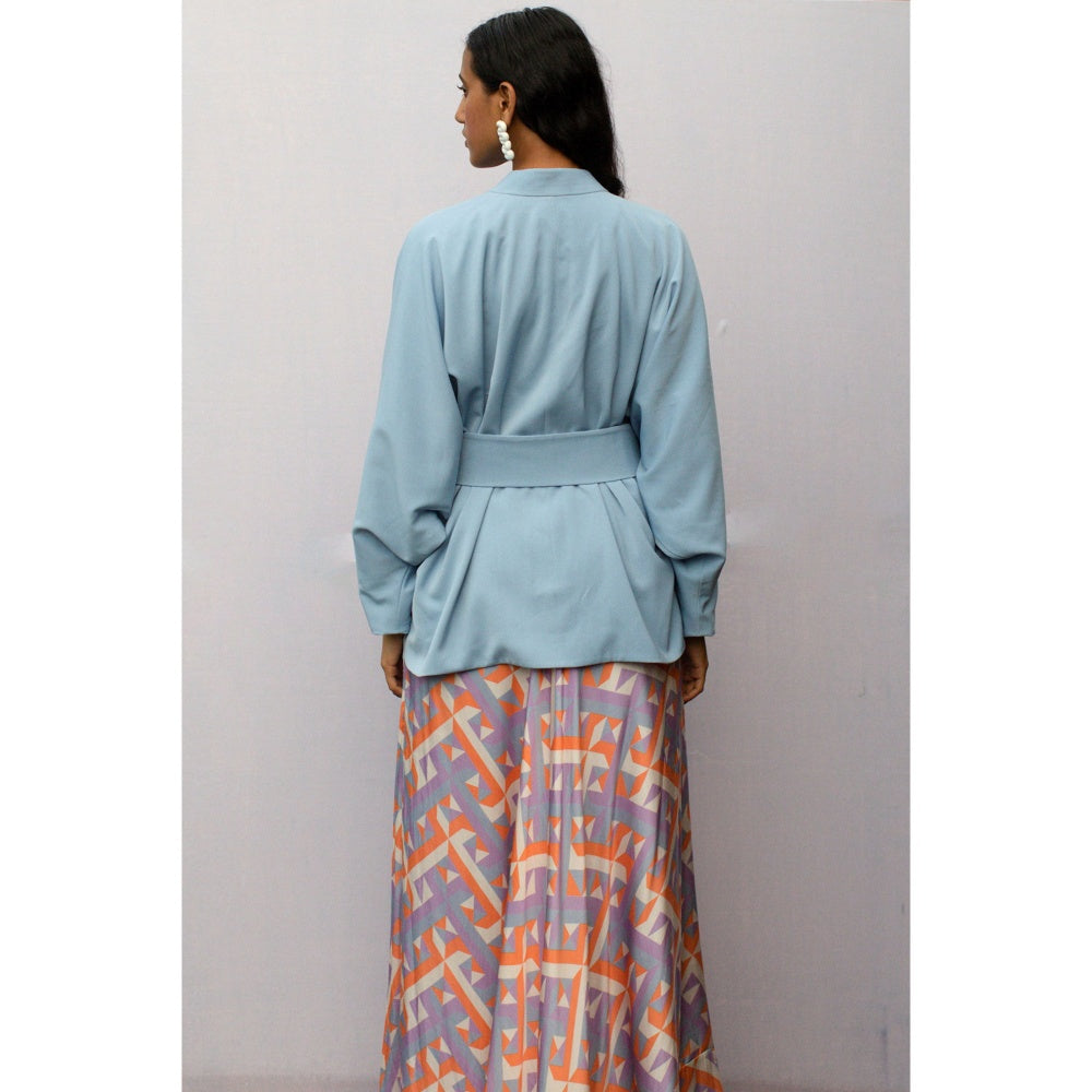 Nirmooha Purple Geometric Printed Umbrella Skirt with Belt