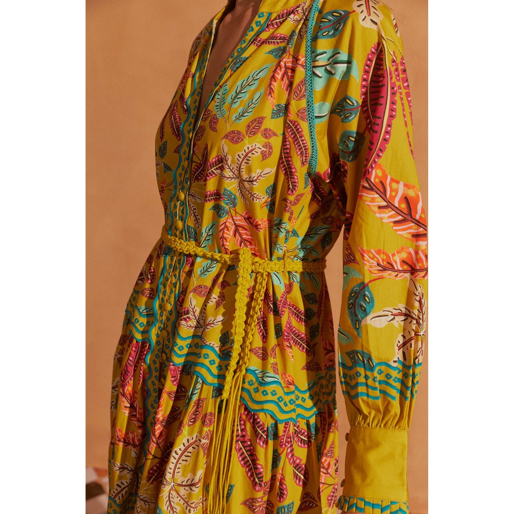 NOIB Vera Midi Running Leaf Dress with Belt (Set of 2)