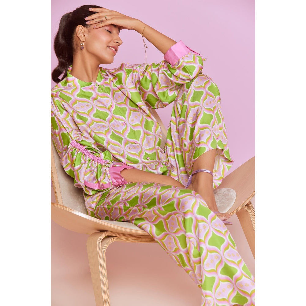 NOIB Green Thais Printed Shirt