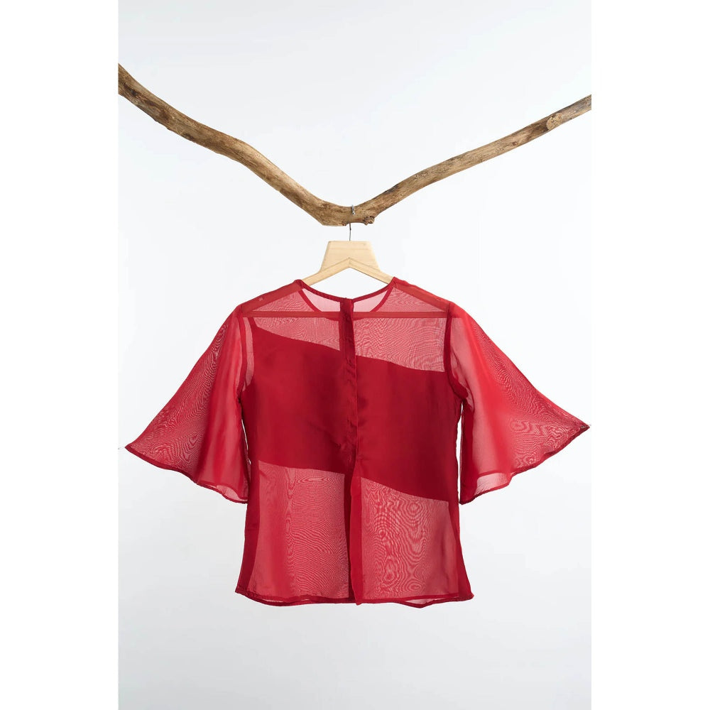 nona Red Lehr Sheer Top