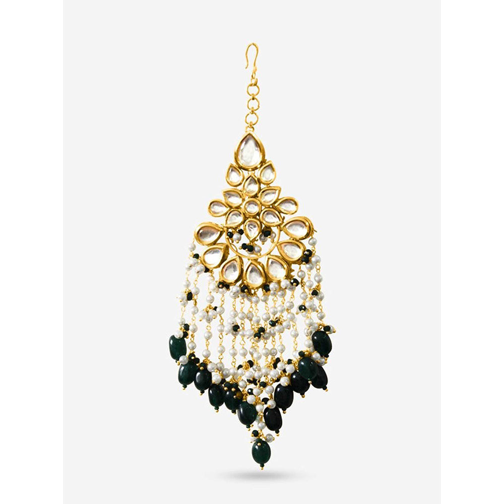 Prerto Bahara Green Maang Tikka Gold Plated