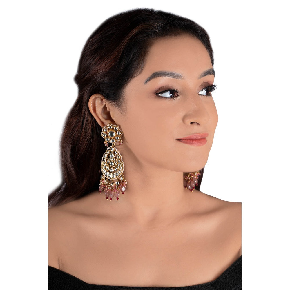 RIANA JEWELLERY White Earrings With Pastel Pink Beads